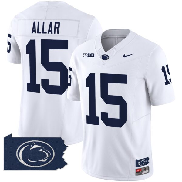 Penn State Nittany Lions 2024 Home Patch Vapor Limited Jersey – All Stitched – White – Drew Allar Jersey