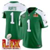 Philadelphia Eagles Kelly Green Super Bowl LIX Patch Vapor Limited Jersey – All Stitched – Kelly Alternate – Jalen Hurts Jersey