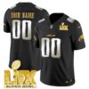 Philadelphia Eagles Super Bowl LIX Patch Gold Vapor Limited Custom Jersey – All Stitched – Black Limited Jersey