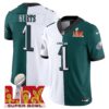 Philadelphia Eagles Super Bowl LIX Patch Vapor Limited Jersey – All Stitched – Split – Jalen Hurts Jersey