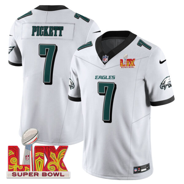 Philadelphia Eagles Super Bowl LIX Patch Vapor Limited Jersey – All Stitched – White – Kenny Pickett Jersey