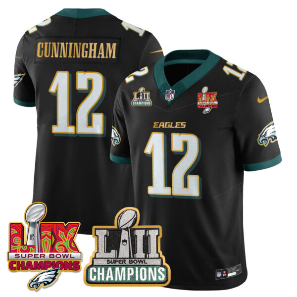 Philadelphia Eagles LII-LIX Super Bowl Champions Vapor Limited Gold Jersey – All Stitched – Black – Randall Cunningham Jersey