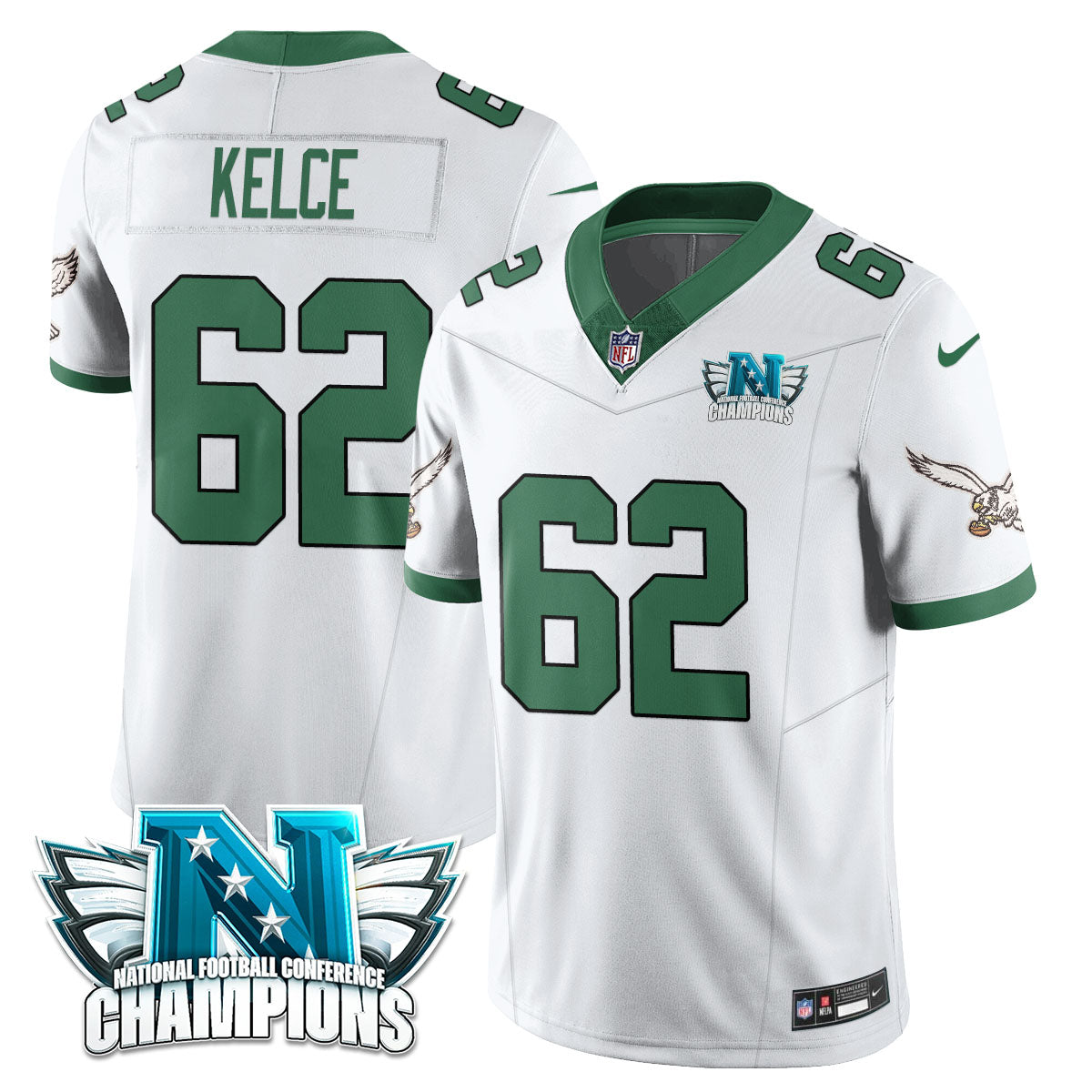 Philadelphia Eagles 2024 NFC Champion Player Jersey – All Stitched – Kelly White – Jason Kelce Jersey
