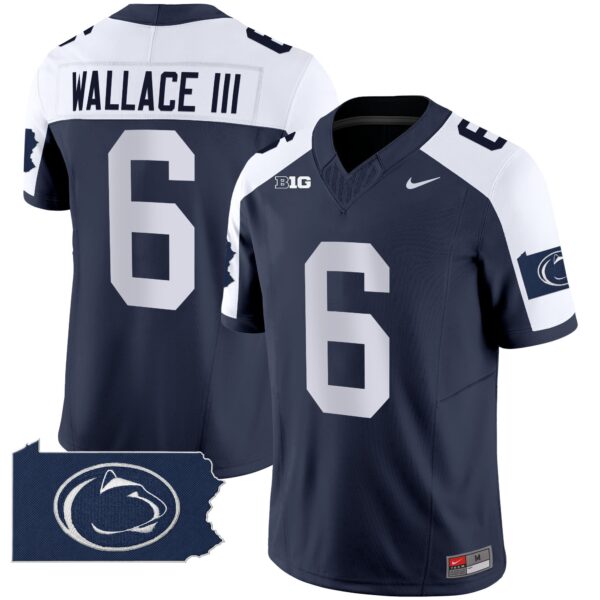 Penn State Nittany Lions 2024 Home Patch Vapor Limited Jersey – All Stitched – Navy Alternate – Harrison Wallace III Jersey
