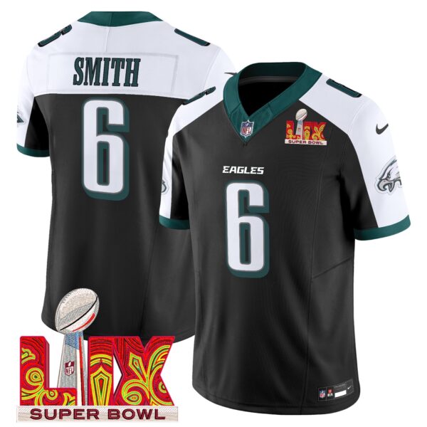 Philadelphia Eagles Super Bowl LIX Patch Vapor Limited Jersey – All Stitched – Black Alternate – DeVonta Smith Jersey