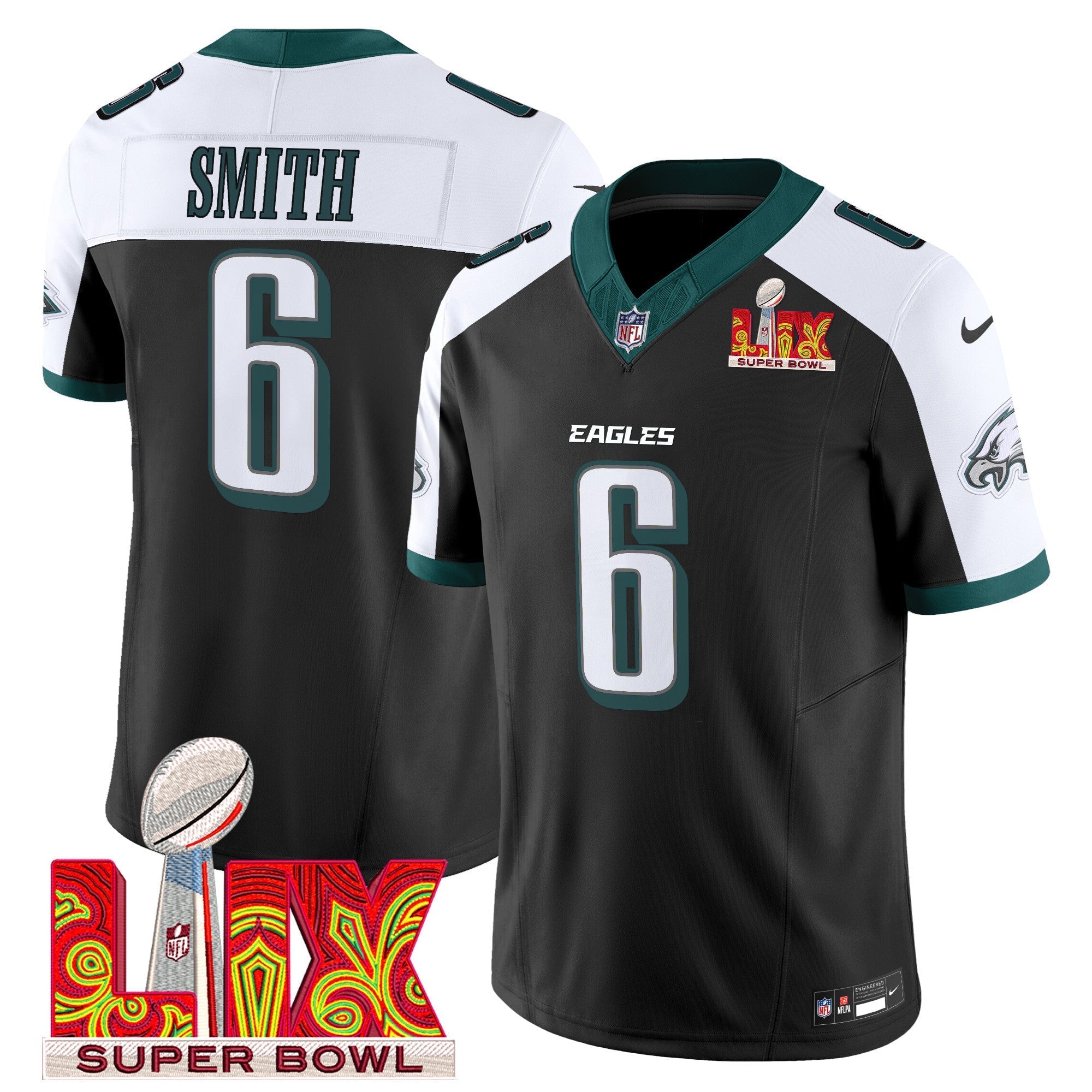 Philadelphia Eagles Super Bowl LIX Patch Vapor Limited Jersey – All Stitched – Black Alternate – DeVonta Smith Jersey