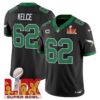 Philadelphia Eagles Kelly Green Super Bowl LIX Patch Vapor Limited Jersey – All Stitched – Black – Jason Kelce Jersey