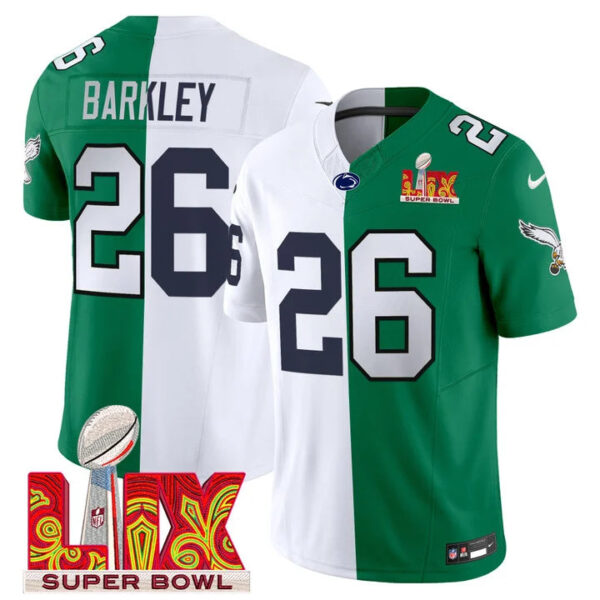 Split Philadelphia Eagles Super Bowl LIX & College Football Vapor Limited Jersey – All Stitched – Saquon Barkley Jersey