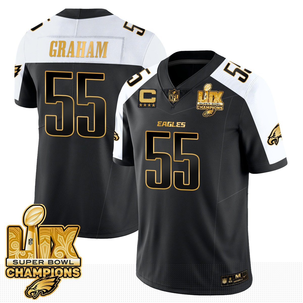 Philadelphia Eagles Super Bowl LIX Champions Gold Vapor Limited Jersey – All Stitched – Brandon Graham – Alternate Jersey