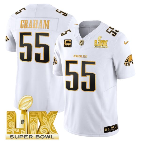 Philadelphia Eagles Super Bowl LIX Patch Gold Vapor Limited Jersey – All Stitched – White Gold – Brandon Graham Jersey