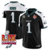 Philadelphia Eagles Super Bowl LIX Champions Gold Vapor Limited Jersey – All Stitched – Jalen Hurts – Black Alternate Jersey