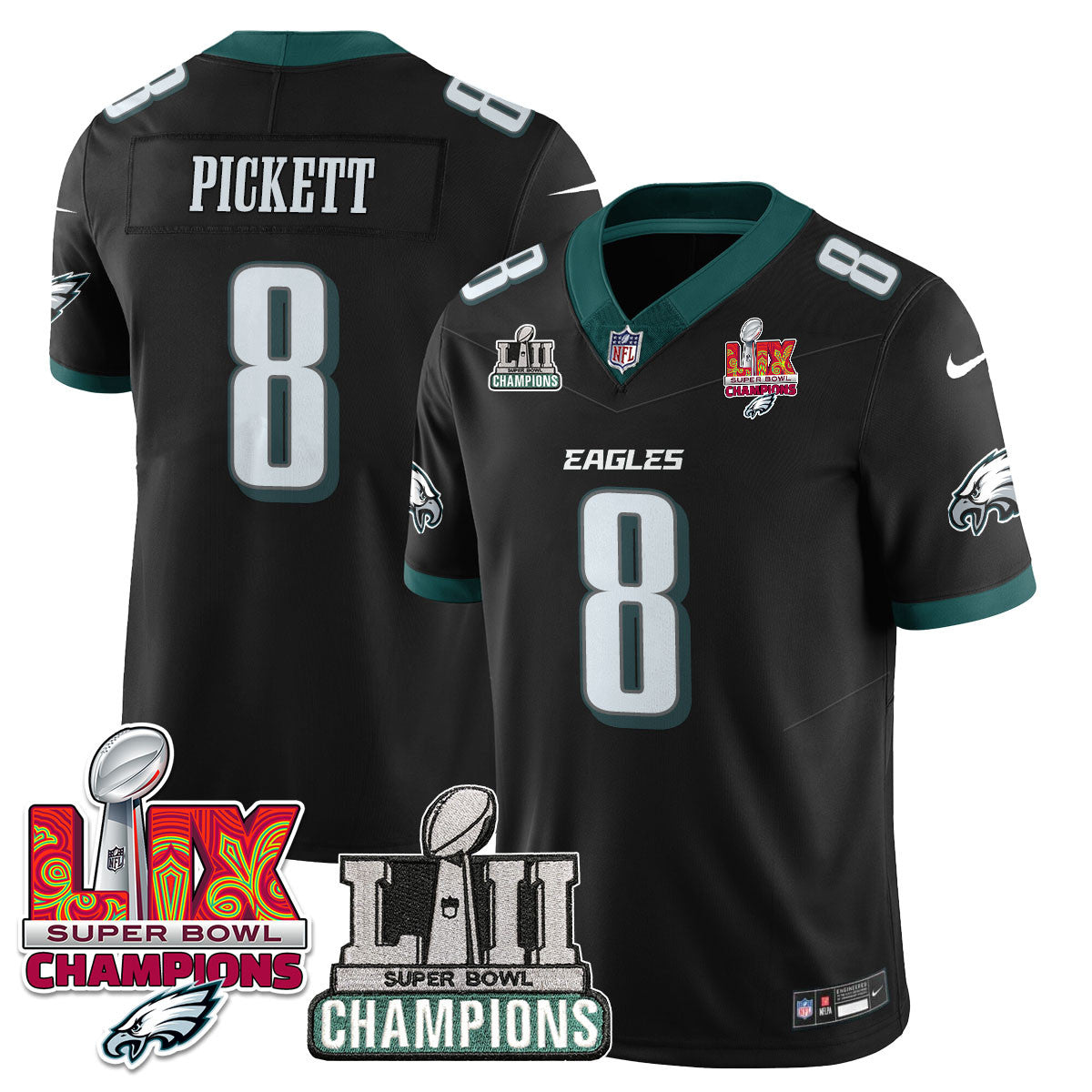 Philadelphia Eagles LII-LIX Super Bowl Champions Vapor Limited Jersey – All Stitched – Black – Kenny Pickett Jersey