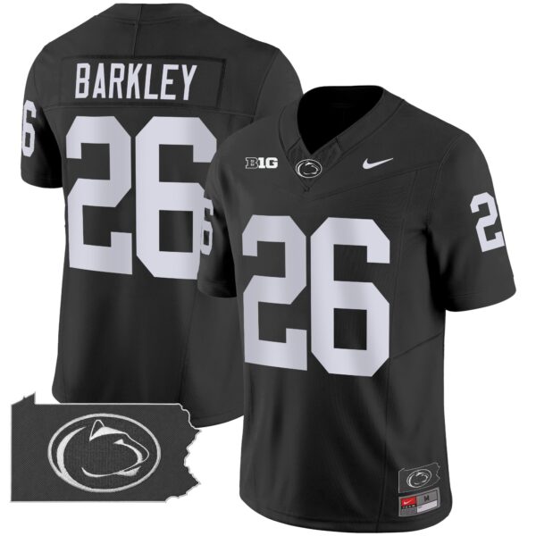 Penn State Nittany Lions 2024 Home Patch Vapor Limited Jersey – All Stitched – Black – Saquon Barkley Jersey