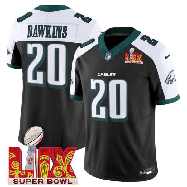 Philadelphia Eagles Super Bowl LIX Patch Vapor Limited Jersey – All Stitched – Black Alternate – Brian Dawkins Jersey