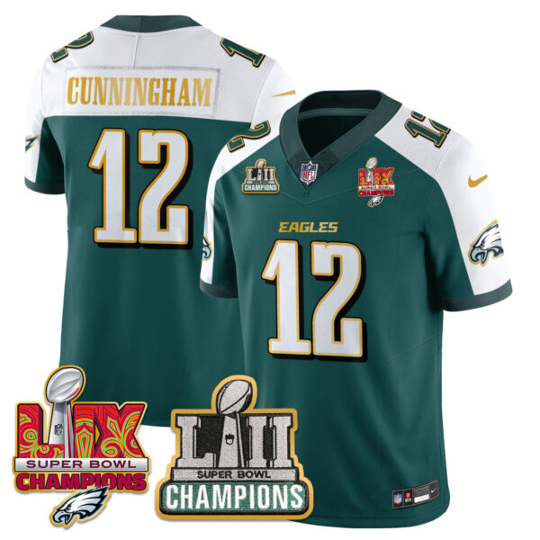 Philadelphia Eagles LII-LIX Super Bowl Champions Vapor Limited Gold Jersey – All Stitched – Green Alternate – Randall Cunningham Jersey