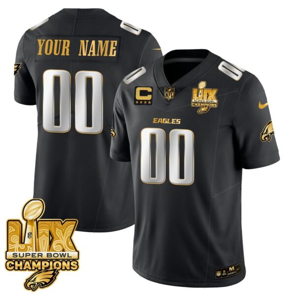 Custom Name/Gender Philadelphia Eagles Super Bowl LIX Champions Vapor Limited Jersey – All Stitched – Black Limited Jersey