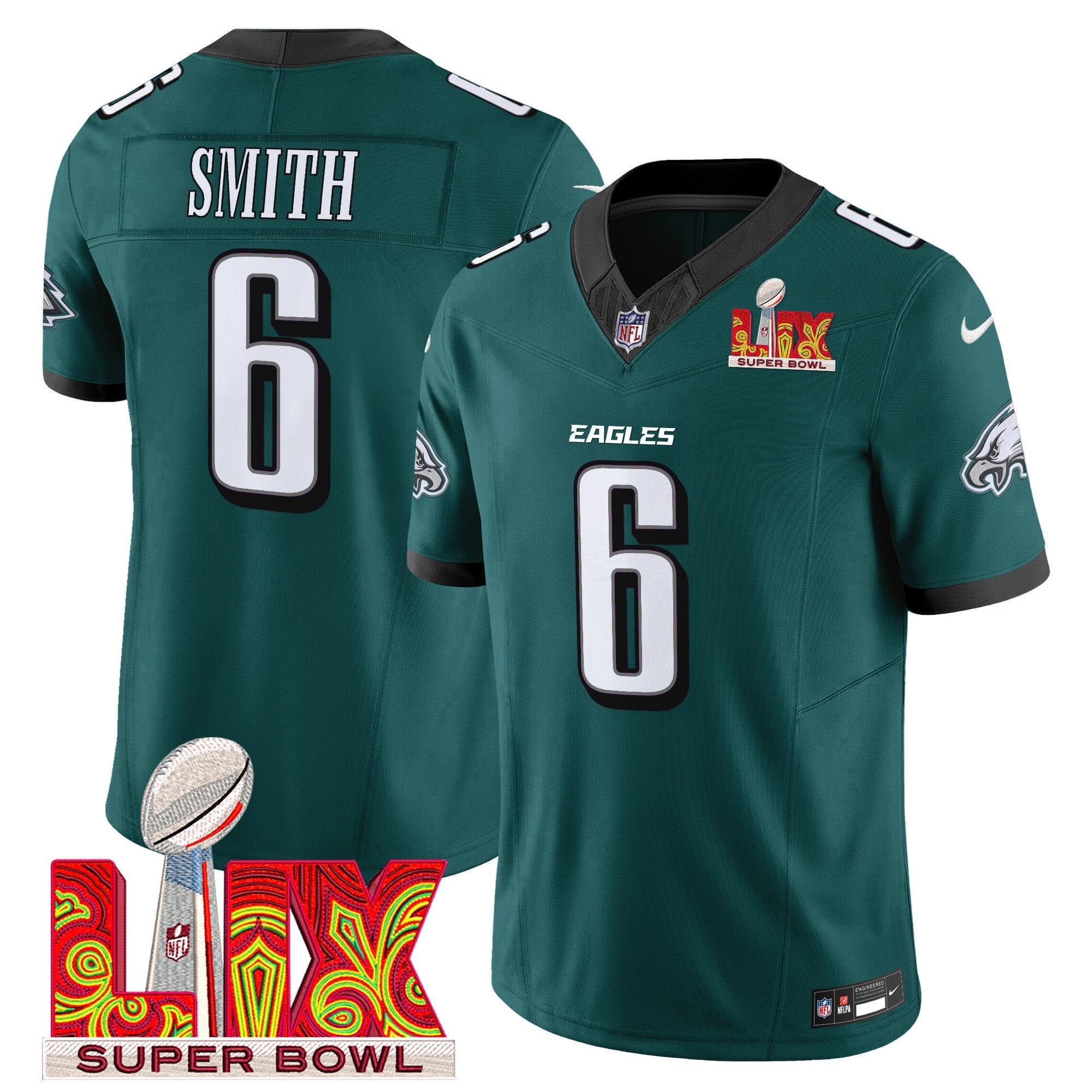 Philadelphia Eagles Super Bowl LIX Patch Vapor Limited Jersey – All Stitched – Midnight Green – DeVonta Smith Jersey