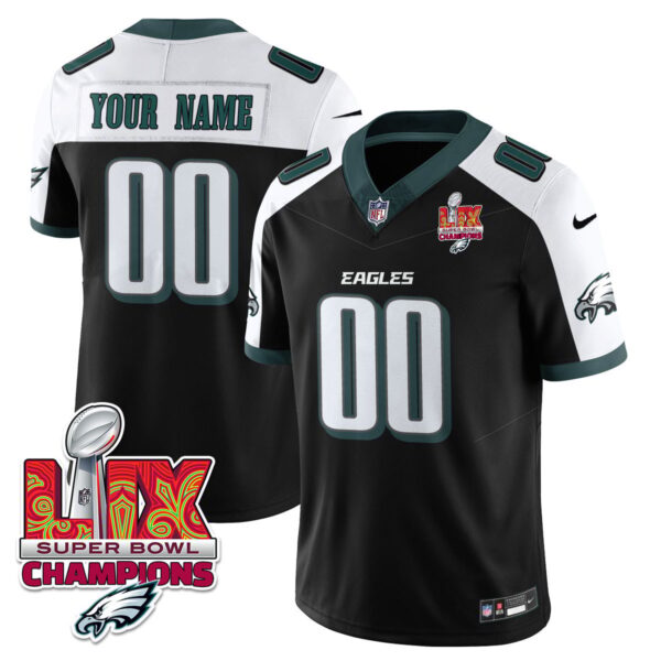 Custom Name/Gender Philadelphia Eagles Super Bowl LIX Champions Vapor Limited Jersey – All Stitched – Black Alternate Jersey