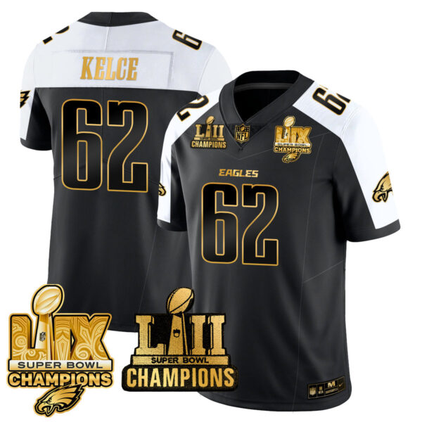 Philadelphia Eagles LII-LIX Super Bowl Champions Gold Jersey – All Stitched – Alternate – Jason Kelce Jersey