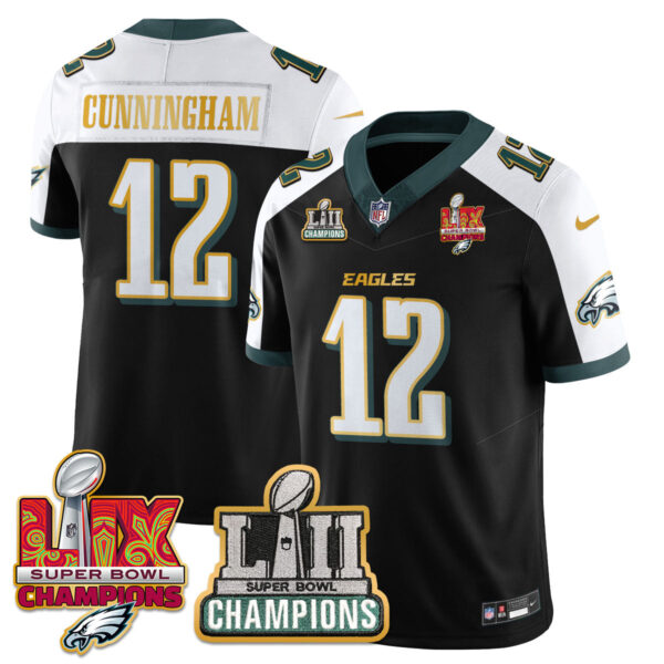 Philadelphia Eagles LII-LIX Super Bowl Champions Vapor Limited Gold Jersey – All Stitched – Black Alternate – Randall Cunningham Jersey