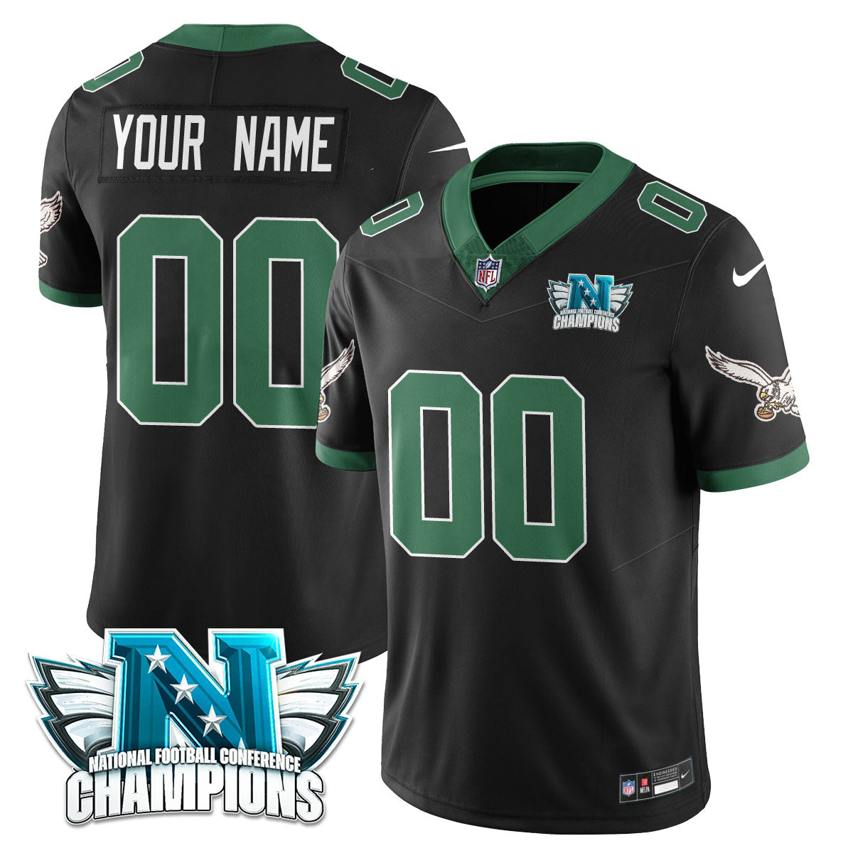 Philadelphia Eagles 2024 NFC Champion Custom Jersey – All Stitched – Black Jersey