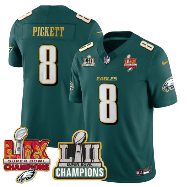 Philadelphia Eagles LII-LIX Super Bowl Champions Vapor Limited Gold Jersey – All Stitched – Midnight Green – Kenny Pickett Jersey