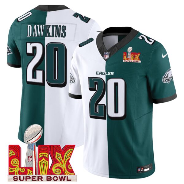 Philadelphia Eagles Super Bowl LIX Patch Vapor Limited Jersey – All Stitched – Split – Brian Dawkins Jersey