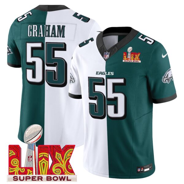 Philadelphia Eagles Super Bowl LIX Patch Vapor Limited Jersey – All Stitched – Split – Brandon Graham Jersey