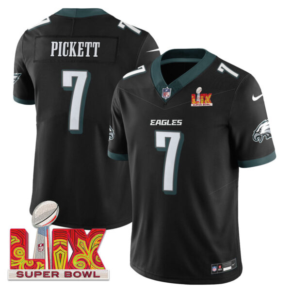 Philadelphia Eagles Super Bowl LIX Patch Vapor Limited Jersey – All Stitched – Black – Kenny Pickett Jersey