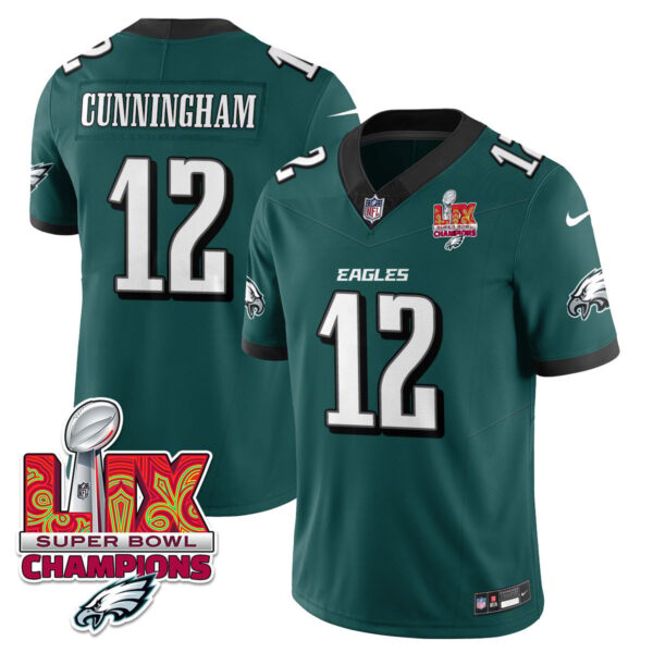 Philadelphia Eagles Super Bowl LIX Champions Gold Vapor Limited Jersey – All Stitched – Randall Cunningham – Midnight Green Jersey