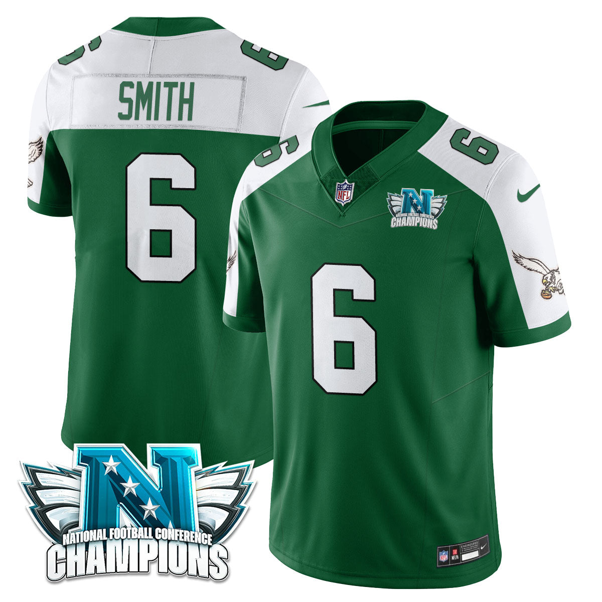Philadelphia Eagles 2024 NFC Champion Player Jersey – All Stitched – Kelly Alternate – DeVonta Smith Jersey
