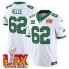 Philadelphia Eagles Kelly Green Super Bowl LIX Patch Vapor Limited Jersey – All Stitched – Kelly White – Jason Kelce Jersey