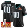 Philadelphia Eagles Super Bowl LIX Patch Vapor Limited Custom Jersey – All Stitched – Black Jersey
