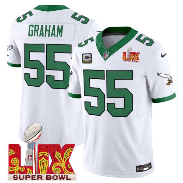 Philadelphia Eagles Kelly Green Super Bowl LIX Patch Vapor Limited Jersey – All Stitched – Kelly White – Brandon Graham Jersey