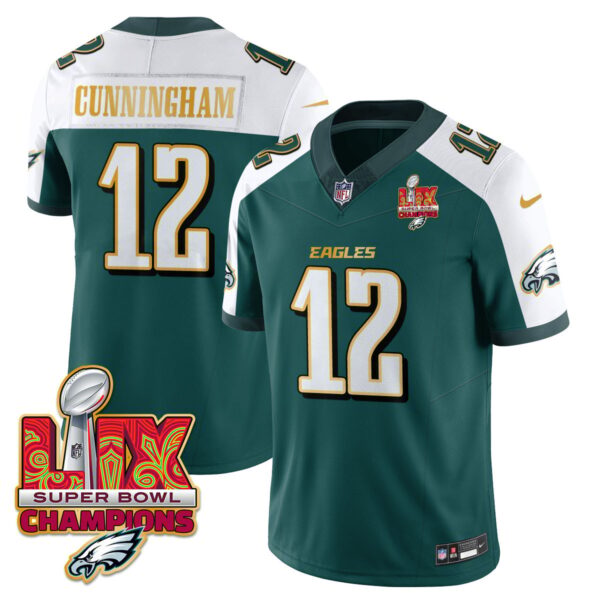Philadelphia Eagles Super Bowl LIX Champions Gold Trim Vapor Limited Jersey – All Stitched – Randall Cunningham – Green Alternate Jersey