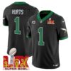 Philadelphia Eagles Kelly Green Super Bowl LIX Patch Vapor Limited Jersey – All Stitched – Black – Jalen Hurts Jersey