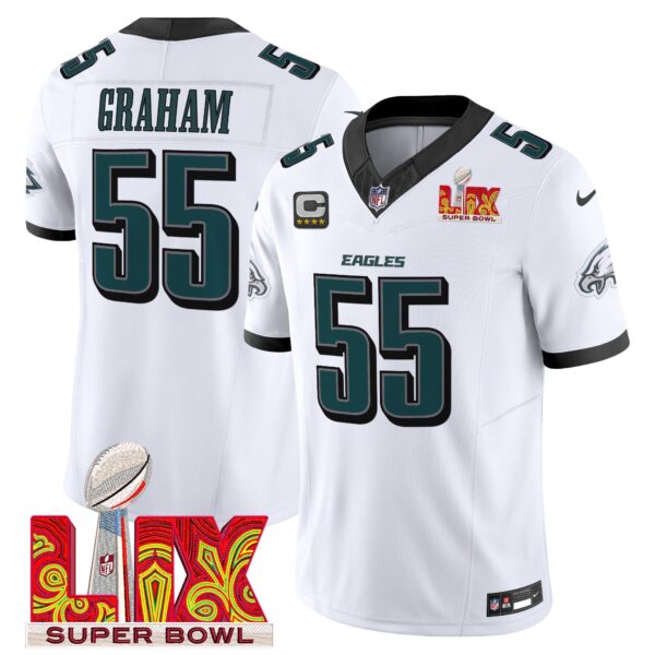 Philadelphia Eagles Super Bowl LIX Patch Vapor Limited Jersey – All Stitched – White – Brandon Graham Jersey