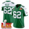 Philadelphia Eagles Kelly Green Super Bowl LIX Patch Vapor Limited Jersey – All Stitched – Kelly Alternate – Jason Kelce Jersey