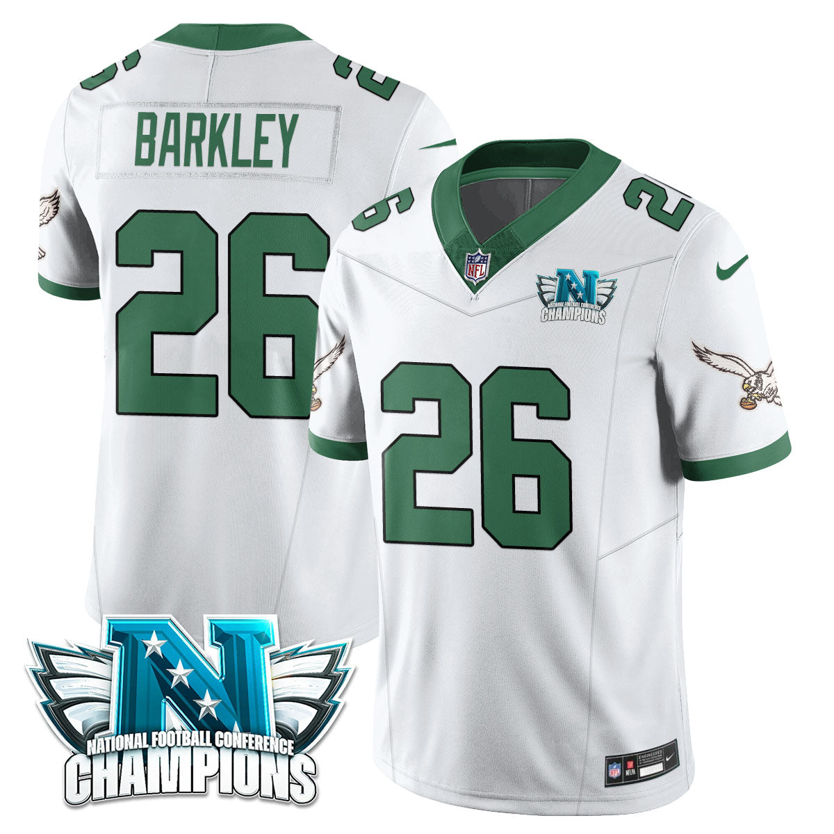 Philadelphia Eagles 2024 NFC Champion Player Jersey – All Stitched – Kelly White – Saquon Barkley Jersey