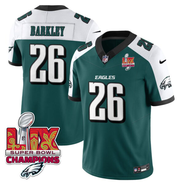 Philadelphia Eagles Super Bowl LIX Champions Gold Vapor Limited Jersey – All Stitched – Saquon Barkley – Green Alternate Jersey