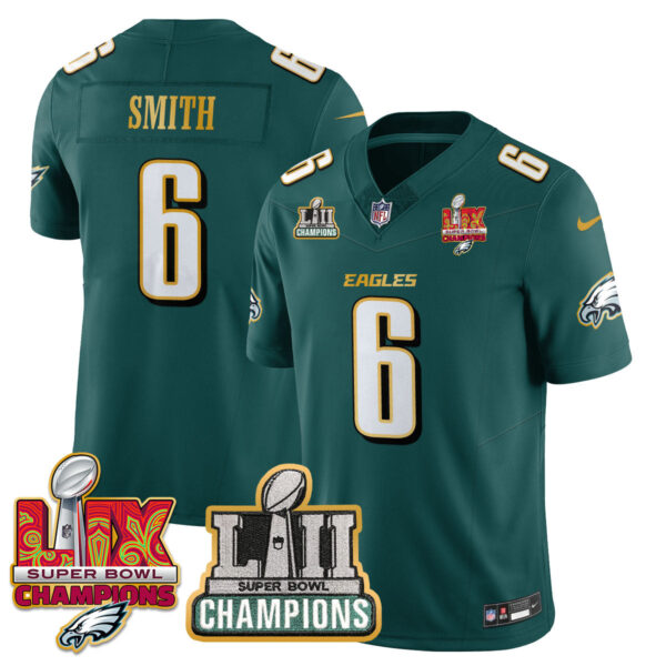 Philadelphia Eagles LII-LIX Super Bowl Champions Vapor Limited Gold Jersey – All Stitched – Midnight Green – DeVonta Smith Jersey
