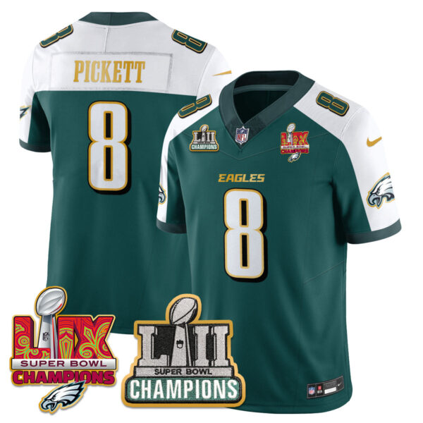 Philadelphia Eagles LII-LIX Super Bowl Champions Vapor Limited Gold Jersey – All Stitched – Green Alternate – Kenny Pickett Jersey