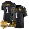 Philadelphia Eagles LII-LIX Super Bowl Champions Gold Jersey – All Stitched – Black Limited – Jalen Hurts Jersey