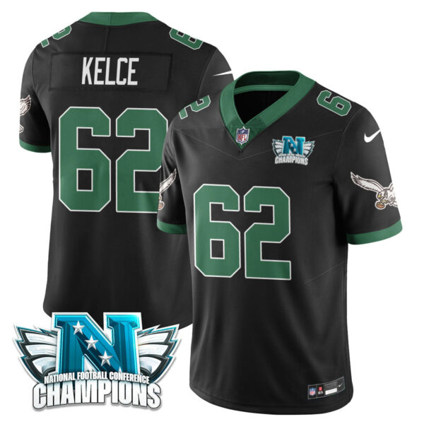 Philadelphia Eagles 2024 NFC Champion Player Jersey – All Stitched – Black – Jason Kelce Jersey