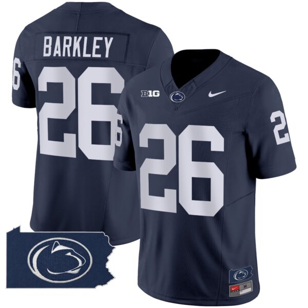 Penn State Nittany Lions 2024 Home Patch Vapor Limited Jersey – All Stitched – Navy – Saquon Barkley Jersey