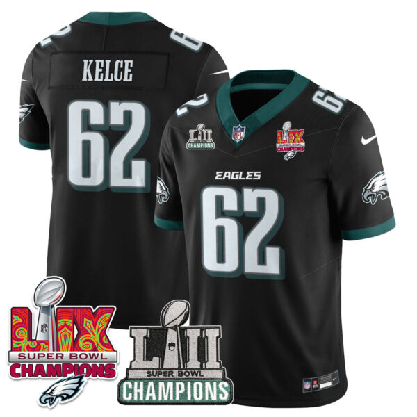 Philadelphia Eagles LII-LIX Super Bowl Champions Vapor Limited Jersey – All Stitched – Black – Jason Kelce Jersey