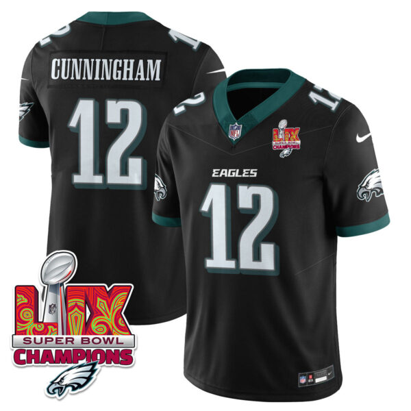 Philadelphia Eagles Super Bowl LIX Champions Gold Vapor Limited Jersey – All Stitched – Randall Cunningham – Black Jersey