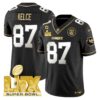 Chiefs Super Bowl LIX Patch Gold Vapor Limited Jersey – All Stitched – Black Limited – Travis Kelce Jersey