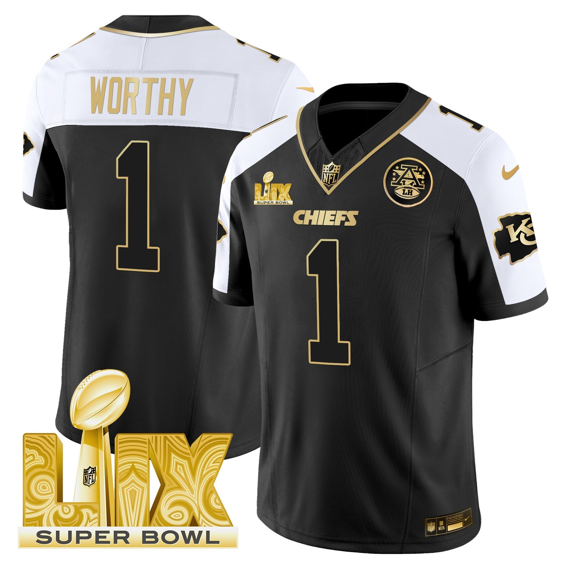 Chiefs Super Bowl LIX Patch Gold Vapor Limited Jersey – All Stitched – Alternate – Xavier Worthy Jersey