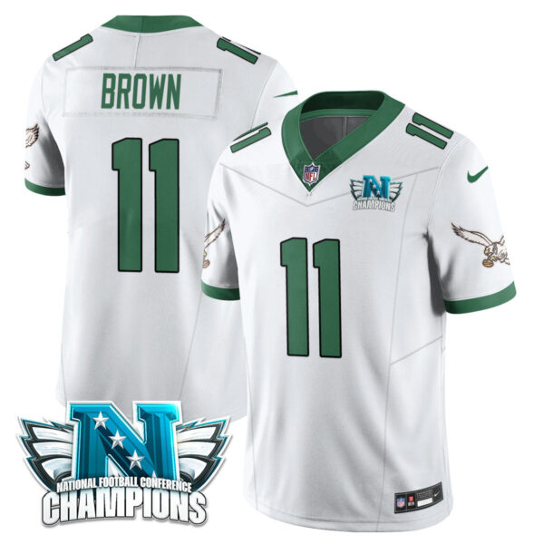 Philadelphia Eagles 2024 NFC Champion Player Jersey – All Stitched – Kelly White – A. J. Brown Jersey